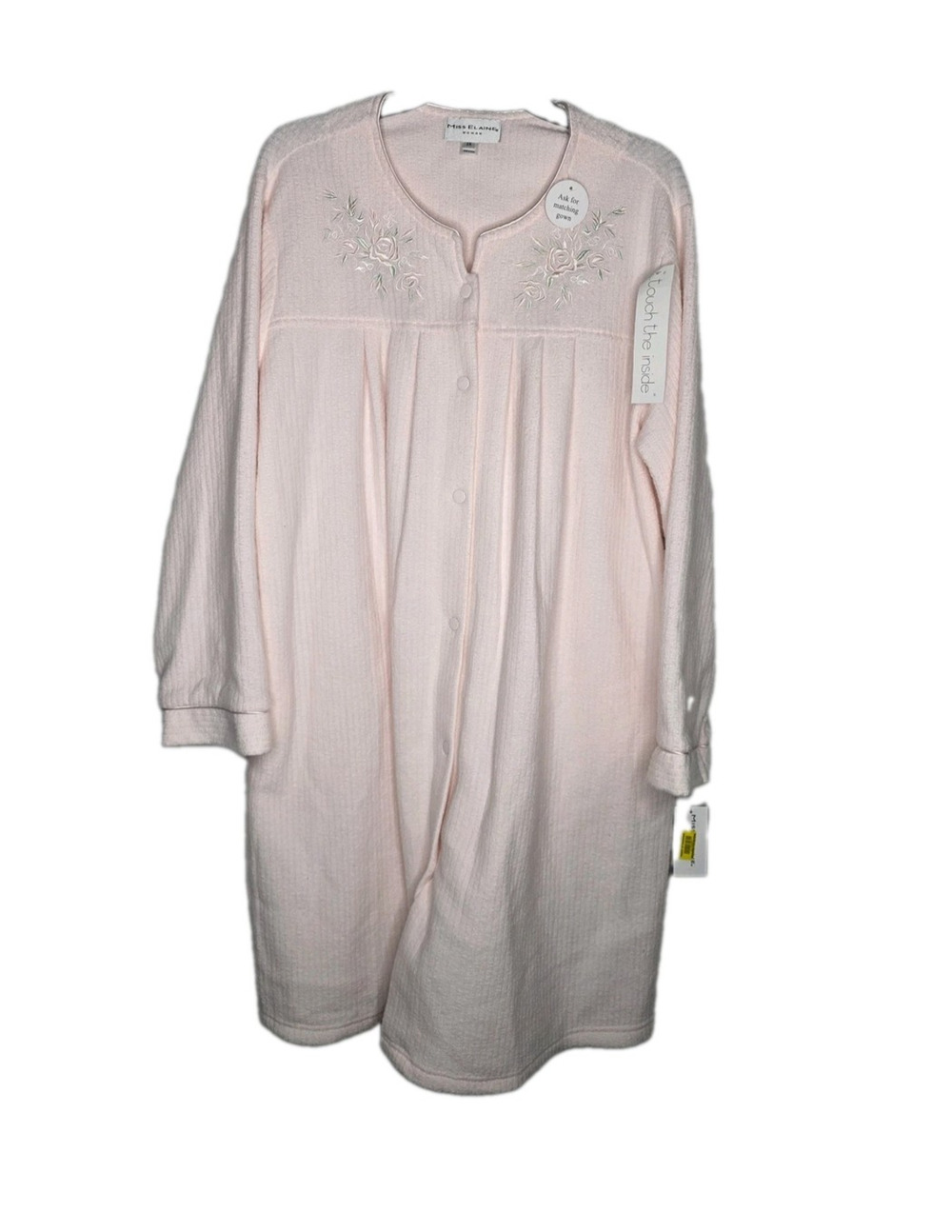 Miss Elaine Embroidered Microfleece Snap Front Robe 2X Pink Knee Length NWT